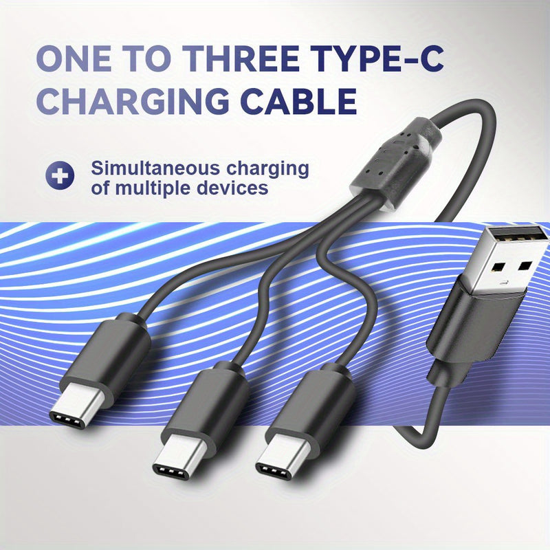 Cable de Datos Cargador 3-en-1, USB A a Tipo-C 3 Multifuncional, Compatible con Teléfonos Móviles/Android y Más