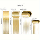 24 piezas de cubertería de acero inoxidable en dorado, con estilo elegante portugués, adecuado para 6 personas, incluye cuchillos para bistecs portugueses, tenedores, cucharas y cucharitas, juego de cubertería de acero inoxidable dorado de lujo, ideal pa