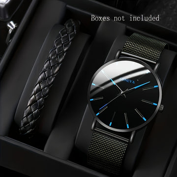 Un conjunto de dos relojes de cuarzo de negocios elegantes y pulseras de cuero.
