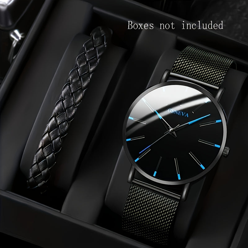 Un conjunto de dos relojes de cuarzo de negocios elegantes y pulseras de cuero.