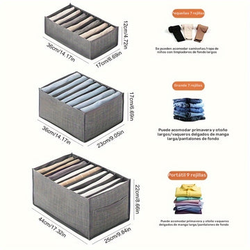 Organizador de Ropa Plegable que Ahorra Espacio con 7/9 Compartimentos - Caja de Almacenamiento de Lona Duradera para Pantalones, Jeans y Suéteres - Ventana de Malla Transparente para Acceso Fácil