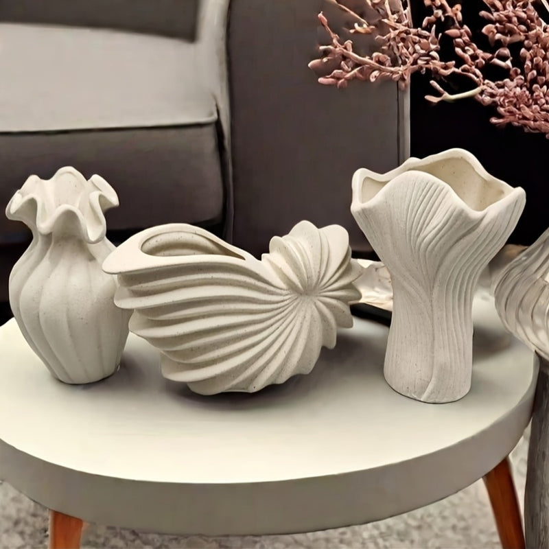 3 piezas Conjunto de jarrones decorativos de cerámica de estilo bohemio - Solo lavado a mano, tema floral, forma ovalada, ideal para Navidad, Halloween, Janucá, Acción de Gracias, Día de San Patricio decoración