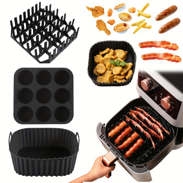 3 Piezas de Revestimientos Reutilizables para Freidora de Aire WHZWYK - Resistentes al Calor, Fáciles de Limpiar y Seguros para Alimentos, Accesorios Antiadherentes para Cestas de 6-8QT, Herramientas Flexibles para Cocina Saludable, Material Termoresiste