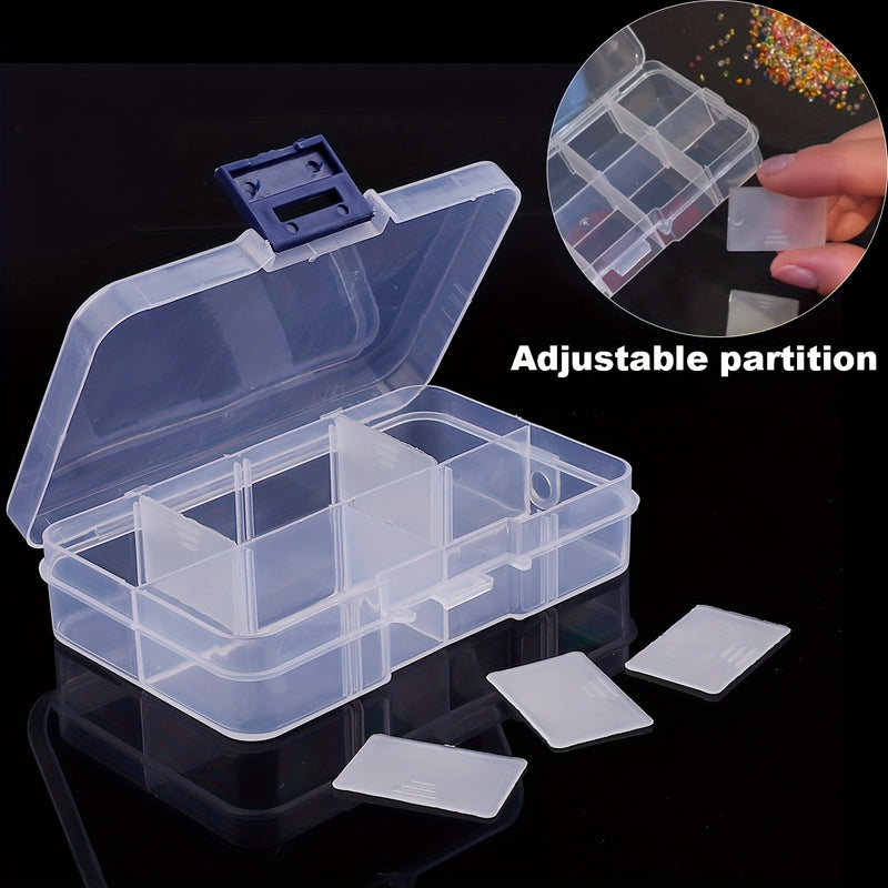 5/10piezas BEADIA Caja de almacenamiento de plástico transparente, estilo casual, forma cúbica, partición ajustable -8 compartimentos, cubierta de hebilla a prueba de polvo, contenedor de clasificación multifuncional para almacenamiento de cuentas, joyer