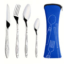 Juego de cubiertos premium de acero inoxidable, 5 piezas - cuchillo, tenedor y cuchara livianos, duraderos y antióxido, con estuche elegante - ideal para camping, viajes, picnics, trabajo y senderismo