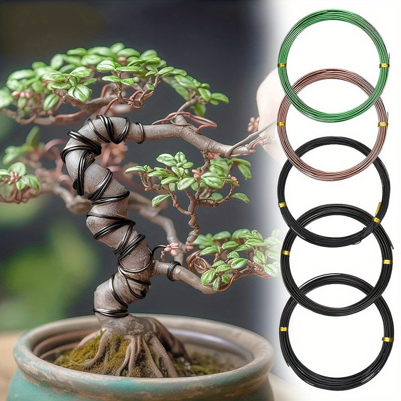5 rollos de alambre para bonsái y kit de herramientas, incluye 164 pies de alambre para árboles en tamaños de 1mm, 1.5mm y 2mm de aluminio. Ideal para bonsáis de interior