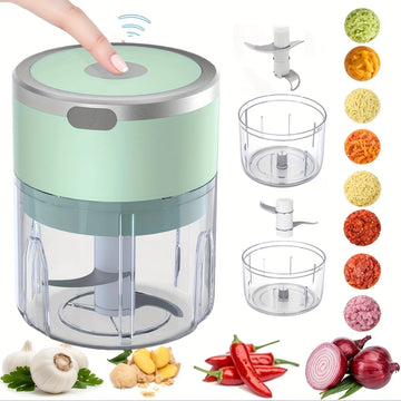 Molider de ajo eléctrico automático de 8,45 onzas y molinillo de carne - Procesador de alimentos multifuncional para cocina con batería recargable, portátil para moler carne, rellenar y más, preparación de alimentos | Gadget de cocina moderno | Cuerpo de
