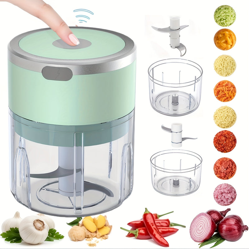 Molider de ajo eléctrico automático de 8,45 onzas y molinillo de carne - Procesador de alimentos multifuncional para cocina con batería recargable, portátil para moler carne, rellenar y más, preparación de alimentos | Gadget de cocina moderno | Cuerpo de