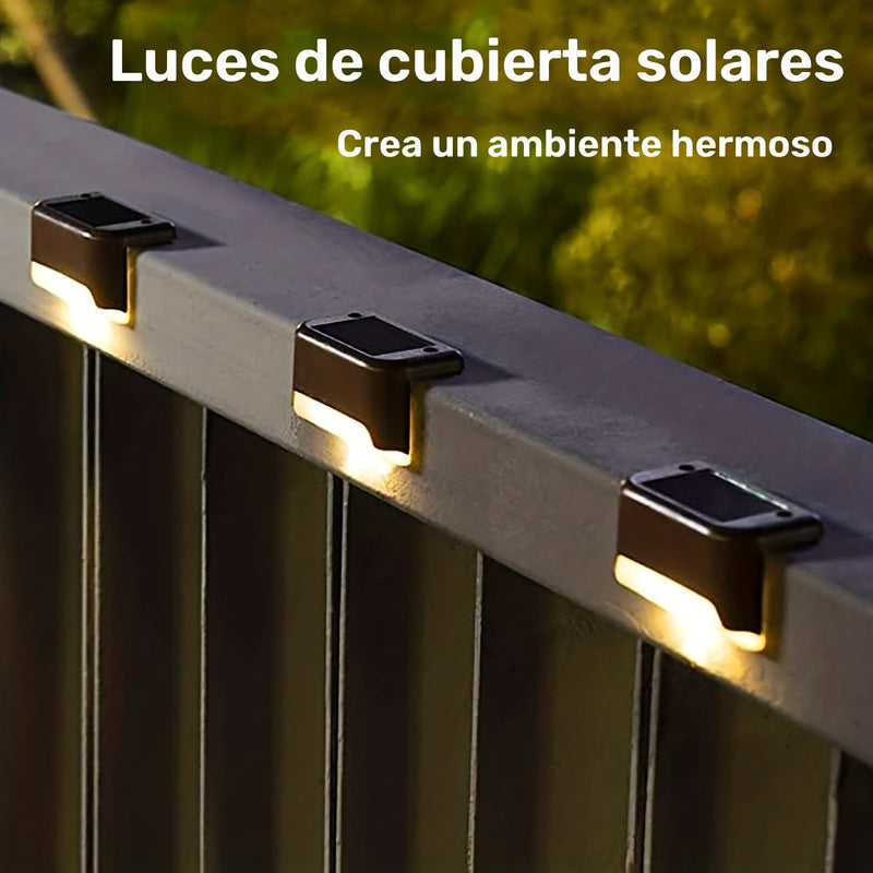 4 luces solares para exteriores, luces decorativas LED para exteriores, luces para caminos de jardín, luces para cercas al aire libre, luces solares para escalones, escaleras al aire libre, escalones, cercas, jardines, balcones, patios y caminos.