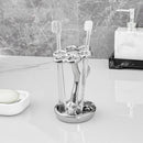 Portacepillos de dientes para baño, contenedor de almacenamiento cerámico en forma de flor, puede sostener 6 cepillos de dientes estándar (Plateado)