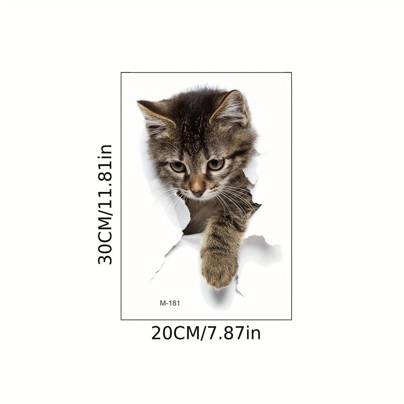 Calcomanía 3D de gato gris para baño, diseño de gatito juguetón, decoración impermeable para baño, 19.99x30.0 cm, adhesivo autoadhesivo para fácil instalación, removible
