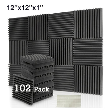 102 piezas, 12" x 12" x 1" Espuma de aislamiento acústico negro nano adhesivo para grabación y cine en casa - Mejora la calidad del sonido, reduce los ecos, perfecto para sistemas de sonido modernos, espuma de aislamiento acústico.