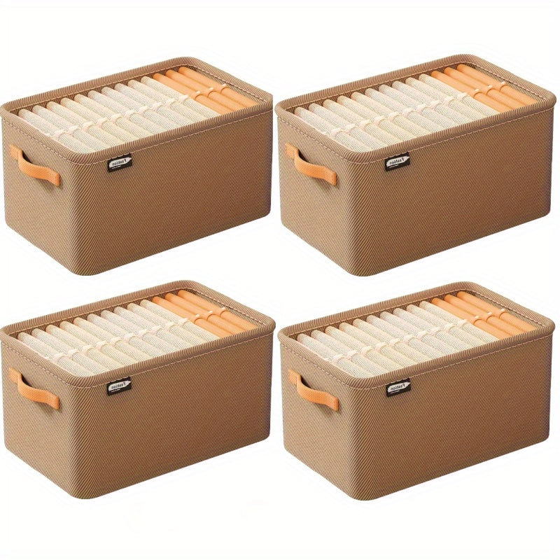 4 piezas de cesta de almacenamiento de tela Boho con asas, organizador multi-funcional apilable para ropa y juguetes, marco grueso duradero, diseño que ahorra espacio para el hogar, dormitorio, armario, estantes.