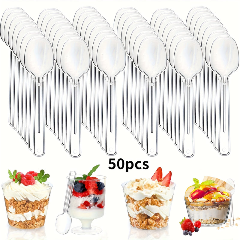 50/100 piezas de cucharas transparentes de espuma para helado, cucharas para postres y pudín, cucharas gruesas y duraderas, cucharas reutilizables, ideales para reuniones familiares, fiestas y Navidad