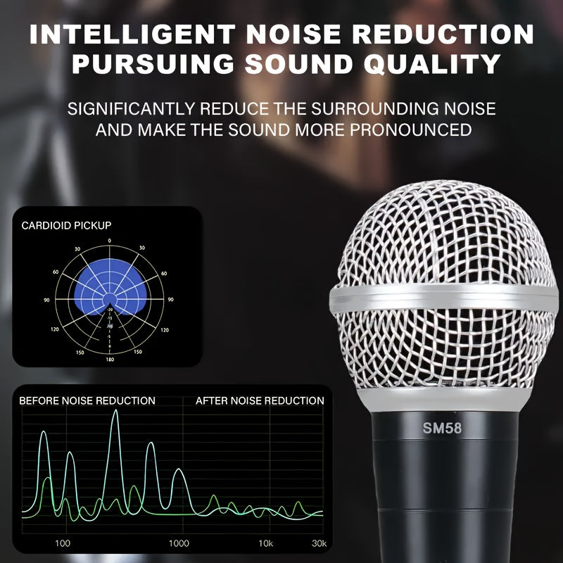 Micrófono Voz Dinámico Profesional SM58 - Micrófono con Cable y Patrón de Cardioides con Jack de 6.35 mm, Alimentado por CC para Escenario, Cantar, Transmisión en Vivo, Videollamadas, Juegos y Karaoke - Audio de Alta Calidad, Construcción Duradera, Reduc