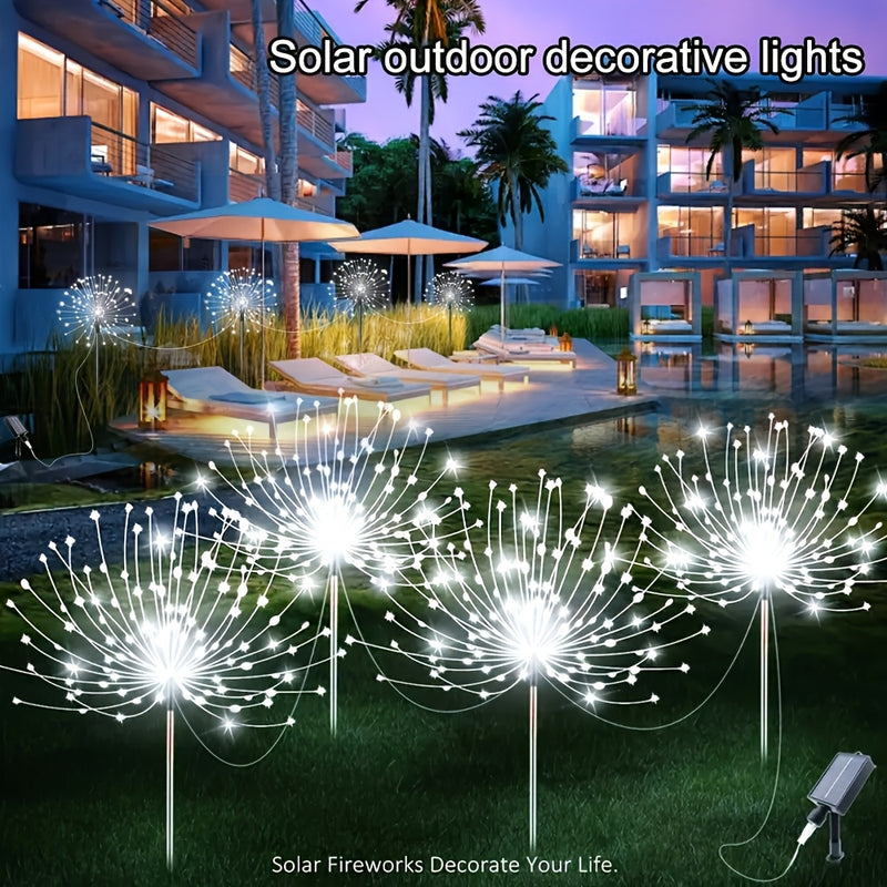 4 luces solares LED para jardín con efecto de fuegos artificiales, 8 modos, 240/320 LED, decoración festiva para patios, cafés, campamentos, Navidad y San Valentín, luces navideñas | Creador de ambiente festivo, luces solares para exteriores