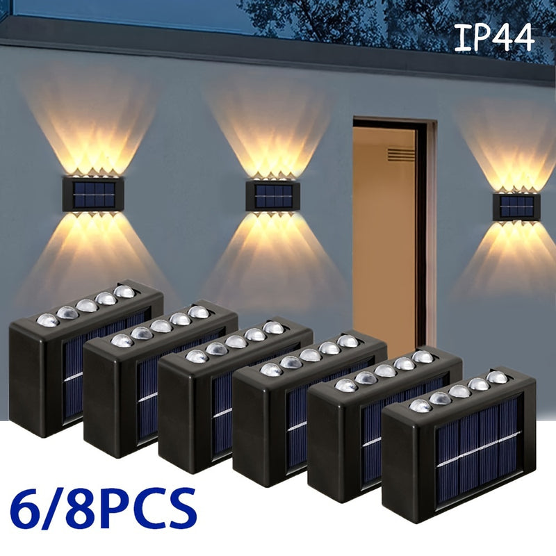 6/8 piezas, luz solar para pared exterior con 10 LED, espejo convexo, iluminación exterior, luz decorativa para pared, luz LED para paisajismo, ideal para exteriores, patio, villa, cerca, terraza, jardín