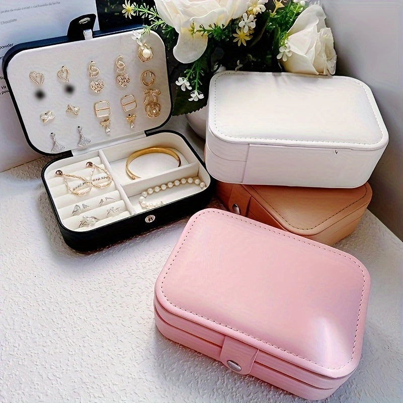 1pc Caja de Joyería Portátil de Doble Capa de Lujo - Estuche con Cierre Seguro y Forro Suave - Organiza y Exhibe Aretes, Collares, Anillos y Más - Organizador Moderno para Hogar u Oficina