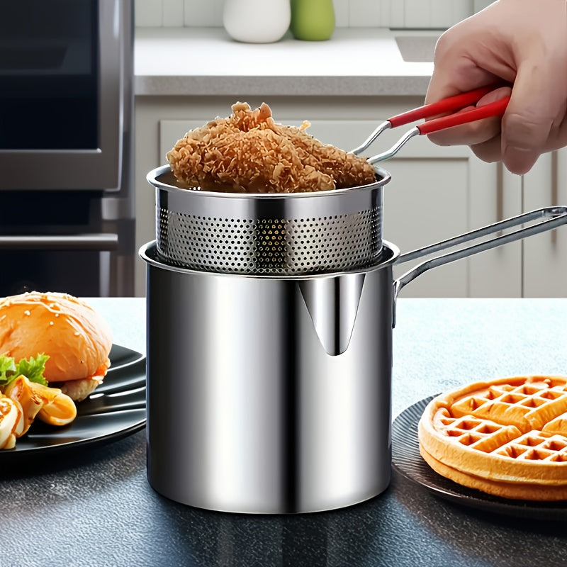 Juego de Freidora y Colador de Acero Inoxidable - Compacto y Fácil de Usar - Ideal para Papas Arrugadas, Patatas Fritas, Pescado y Pollo - Herramienta Esencial en la Cocina del Hogar