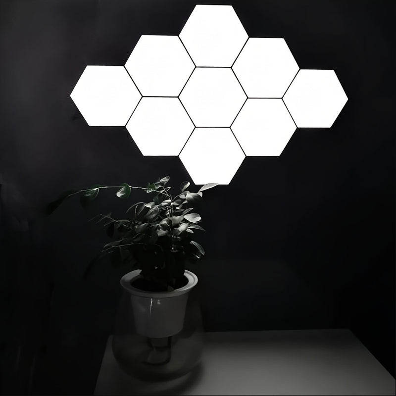 6-Pack de luces LED hexagonales de pared con control táctil, montaje DIY, iluminación blanca neutra de bajo consumo con luz nocturna táctil, material plástico, montaje en pared, iluminación hacia arriba, alimentación USB, no incluye batería.
