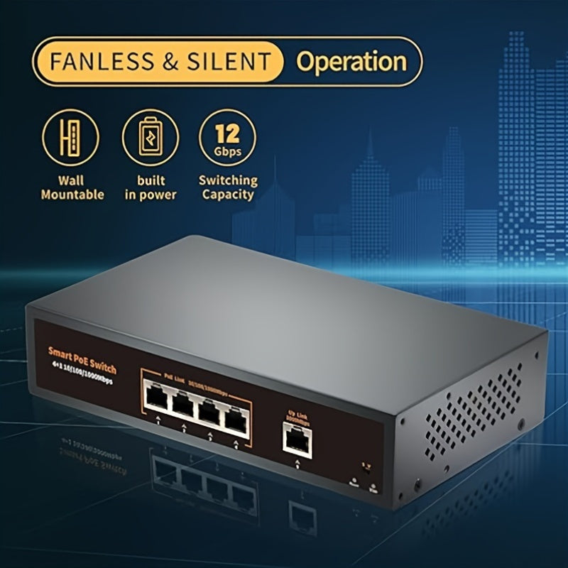 Conmutador Gigabit PoE de 5 puertos, incluye 4 puertos PoE y 1 enlace ascendente, PoE 1000Mbps, IEEE802.3af/at