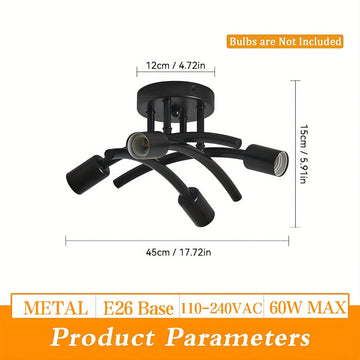 Aplique de Techo Semiempotrado Industrial de 4 Luces, Luminarias Modernas de Araña Sputnik, Apliques de Luz Industrial para Cocina, Aplique de Techo para Comedor y Pasillo, Base E26 E27 (Bombillas No Incluidas)