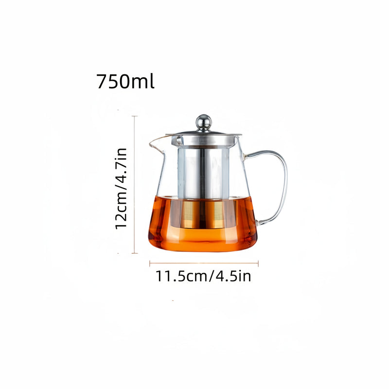 1 pieza, juego de 1 unidad, tetera transparente resistente al calor de borosilicato con asa y tapa, capacidad grande de 550ml/750ml, cuerpo recto con filtro interior de acero inoxidable para infusionar hojas de té, pétalos de rosa, bayas goji, flores, te