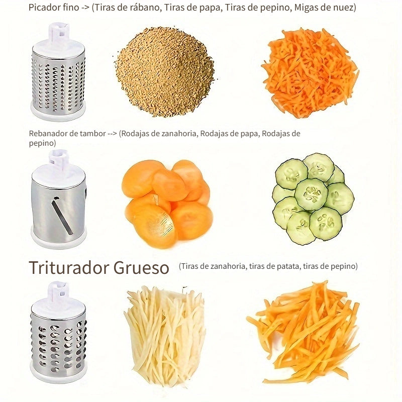 Rallador Rotativo para Queso y Cortador de Verduras - Mandolina de Cocina con 3 Cuchillas Intercambiables, Fácil de Limpiar para Frutas, Patatas, Zanahorias, Nueces