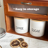 Juego de recipientes de cerámica con tapas de madera herméticas - 3 piezas de almacenamiento de cocina para harina, azúcar, café, té y especias - Decoración moderna de encimera (16,9 oz)