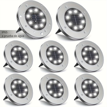 4/8/10/12 piezas de luces solares de disco, luces solares para jardín, 8 luces LED mejoradas para exteriores, luces de paisaje IP65 para caminos, patios, terrazas, césped, patios, senderos