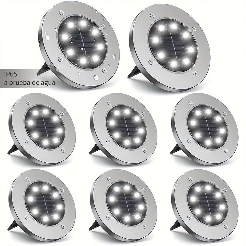 4/8/10/12 piezas de luces solares de disco, luces solares para jardín, 8 luces LED mejoradas para exteriores, luces de paisaje IP65 para caminos, patios, terrazas, césped, patios, senderos