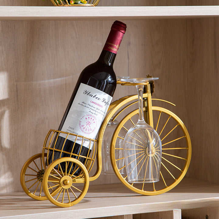 Soporte para Copas de Vino en Forma de Bicicleta de Hierro - Estante para Vinos al Revés con Acabado Dorado, Decoración Europea para Cocina y Comedor, Adorno Creativo para Armario de Vinos, Regalos para Amantes del Vino