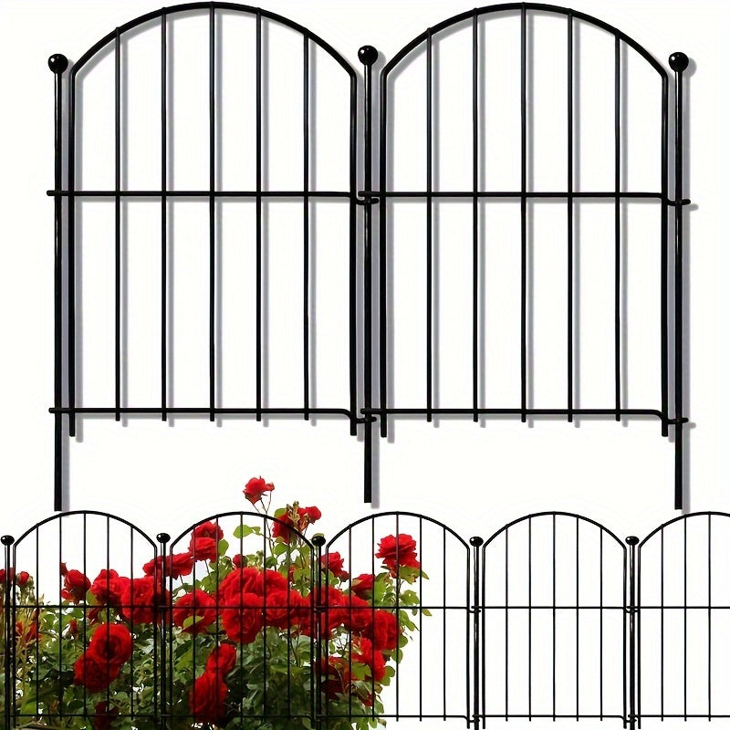 10 pzas Paneles de Valla de Jardín de Hierro Arqueado a Prueba de Óxido - Cercado Metálico Duradero sin Excavación para Perros, Barrera para Animales, Borde Atractivo para Macizos de Flores, Valla de Alambre Ornamental para Decoración Exterior de Patio y