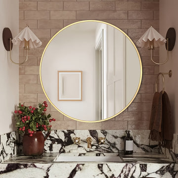 1 espejo redondo de pared con marco de acero inoxidable - Espejo de tocador versátil para baño, dormitorio y decoración del hogar - No requiere electricidad Decoraciones de Halloween y Navidad