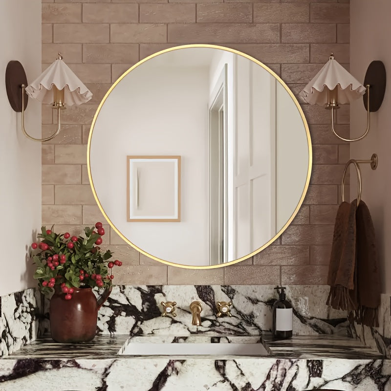 1 espejo redondo de pared con marco de acero inoxidable - Espejo de tocador versátil para baño, dormitorio y decoración del hogar - No requiere electricidad Decoraciones de Halloween y Navidad