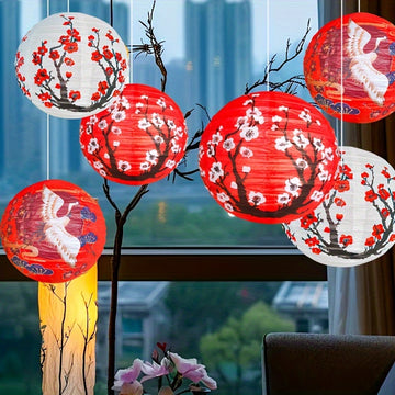 1pc/3pcs Linternas de papel chino de flor de cerezo y diseño de grulla, luces colgantes de patrón de cerezo japonés de 12 pulgadas, decoración de fiesta versátil para cumpleaños, inauguración de casa, confirmación - No necesita electricidad, sin plumas,