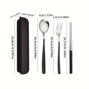 Juego de Cubiertos Portátiles de Acero Inoxidable de 4 Piezas - Duraderos, Resistentes al Óxido, Tenedores, Cucharas y Palillos con Estuche de Viaje - Ideal para Cenas de Bistec, Reuniones al Aire Libre, Camping, Senderismo, Picnics y Uso Diario