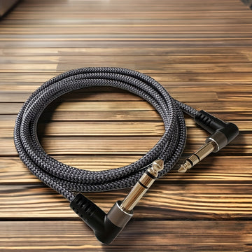1pc Cable de audio profesional TRS de 6,35 mm (1/4 pulgada) en ángulo de 90 grados, estéreo balanceado de 3 núcleos, macho a macho, forma redonda, conector flexible, compatible con Ethernet Cat5e, para amplificador de teclado de guitarra de doble canal