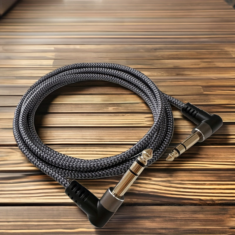 1pc Cable de audio profesional TRS de 6,35 mm (1/4 pulgada) en ángulo de 90 grados, estéreo balanceado de 3 núcleos, macho a macho, forma redonda, conector flexible, compatible con Ethernet Cat5e, para amplificador de teclado de guitarra de doble canal