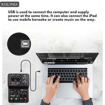 KAILYNIA Interfaz de Audio Profesional Portátil de 2 Canales con Tarjeta de Sonido y Mezclador Mini USB para Guitarra, Estudio de Grabación y Canto - , Compatible con Portátiles, Multifuncional con Control de Ganancia y Modos de Salida, Configuración de