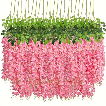 24 piezas, flores artificiales, decoración de glicina para Navidad, boda, fiesta, jardín del hogar, exterior, hotel, comercial, decoración colgante