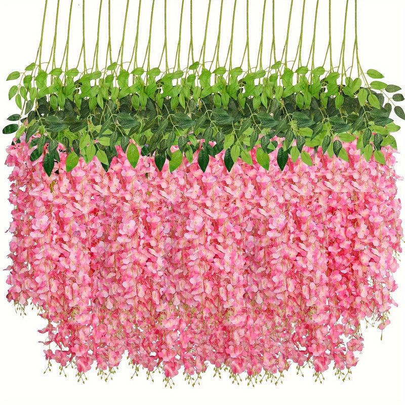 24 piezas, flores artificiales, decoración de glicina para Navidad, boda, fiesta, jardín del hogar, exterior, hotel, comercial, decoración colgante