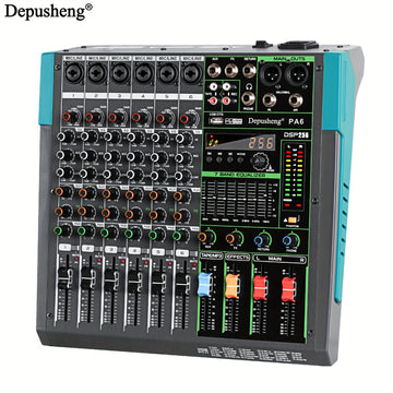 Mixer de audio profesional DEPUSHENG 6/8 canales - Aleación, operado por fuente de alimentación, 110V-130V, enchufe estadounidense, consola de mezcla con MP3, función inalámbrica, grabación USB - Serie PA6/PA8