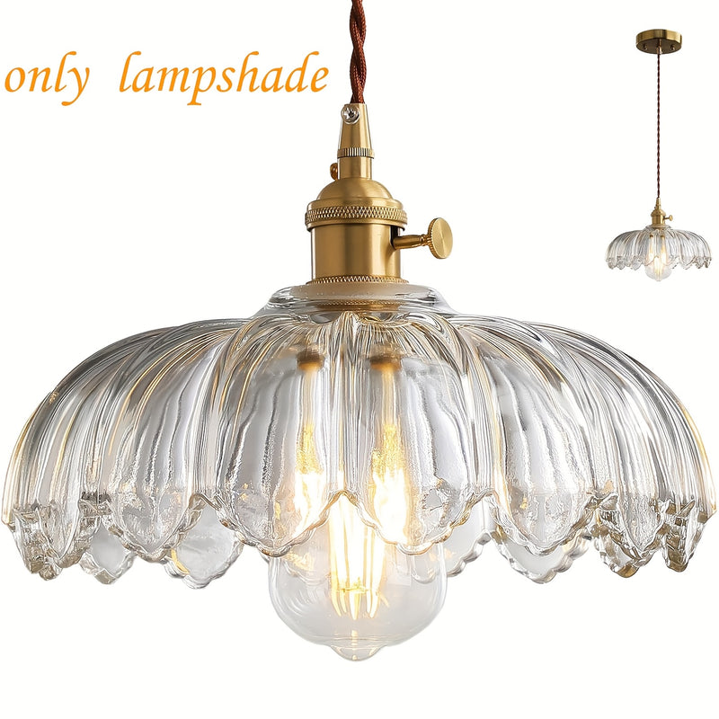 Pantalla de lámpara moderna en vidrio ámbar con forma de tulipán - Pantalla soplada a mano con detalles en metal pulido, 4.19 cm en la parte superior x 25.48 cm de diámetro x 12.95 cm de altura, para lámparas de piso, mesa, pared y candelabros - Accesori