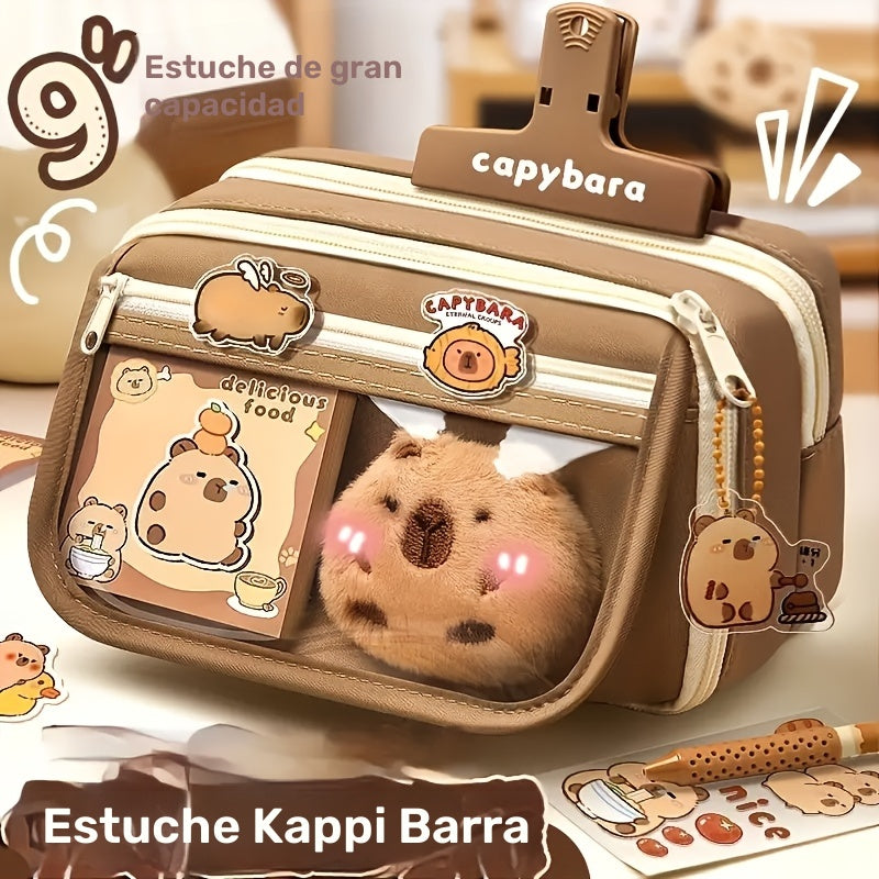 Estuche para lápices de capibara de gran capacidad de 7 piezas y 9 capas, incluyendo estuche para lápices. Muñecas, pegatinas