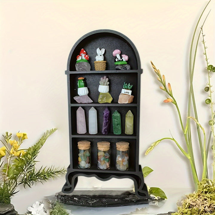 Estantería Mini en Forma de Arco con Exhibición de Cristal - Estante de Almacenamiento de Madera Montado en la Pared para Decoración de Hogar, Oficina y Sala de Estar, Arco de Puerta, Estantes Flotantes