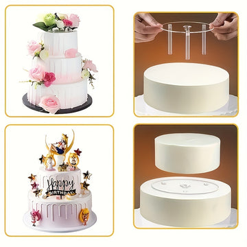 Kit de apilamiento de capas de pastel reutilizable de 4 piezas con partición y barras de espuma - perfecto para bodas y repostería - herramientas y accesorios de cocina para hogares y cocinas - pasadores de apilamiento de pastel transparentes, adecuados