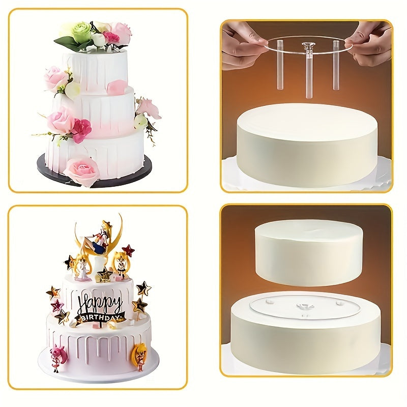 Kit de apilamiento de capas de pastel reutilizable de 4 piezas con partición y barras de espuma - perfecto para bodas y repostería - herramientas y accesorios de cocina para hogares y cocinas - pasadores de apilamiento de pastel transparentes, adecuados