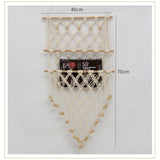 1pc Estilo Nórdico Tejido a Mano de Algodón Macramé Estantería para Pared, Longitud Ajustable, 100% Red de Cuerda de Algodón Almacenamiento para Libros, Muñecas, Decoración Europea para Dormitorio, Estudio, Patio - Sin Necesidad de Electricidad
