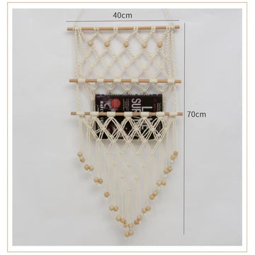 1pc Estilo Nórdico Tejido a Mano de Algodón Macramé Estantería para Pared, Longitud Ajustable, 100% Red de Cuerda de Algodón Almacenamiento para Libros, Muñecas, Decoración Europea para Dormitorio, Estudio, Patio - Sin Necesidad de Electricidad